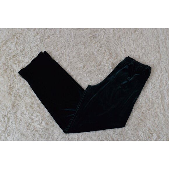 Vintage 90s Forest Green Velvety‎ Stretch Pull-On pants size L | 24-32 waist - Picture 7 of 10